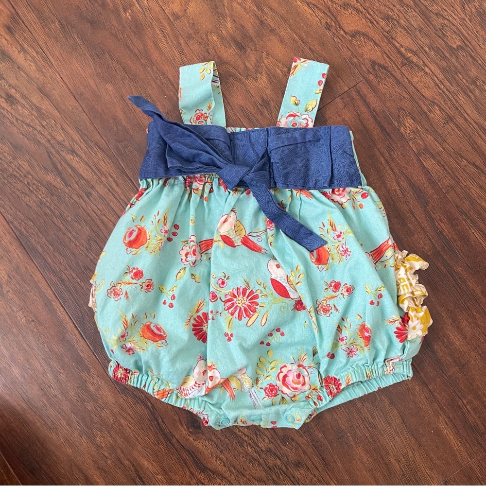 Giggle Moon Floral Romper with Blue Accents